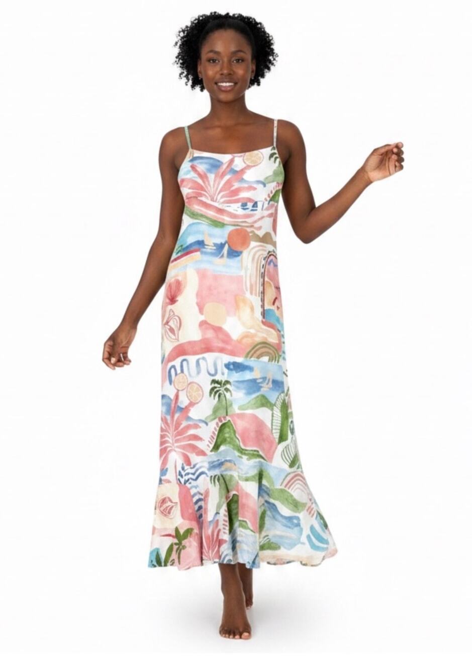 Paper Heart Maxi Dress Women’s XS Island Tropical Print Cut Out Ruffle Hem NWT - Picture 1 of 14